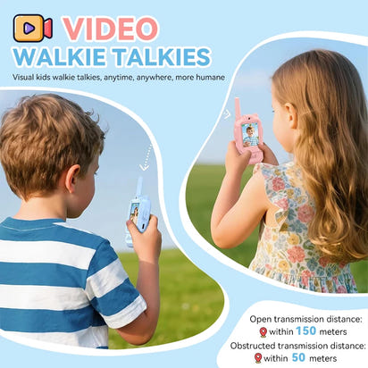 2pcs Video Walkie Talkie Video Intercom HD Rechargeable Voice Fonts One-Click Call Cartoon Voice Changer Christmas Gift for Kids