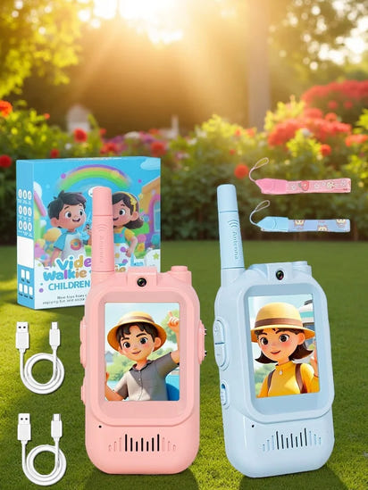 2pcs Video Walkie Talkie Video Intercom HD Rechargeable Voice Fonts One-Click Call Cartoon Voice Changer Christmas Gift for Kids
