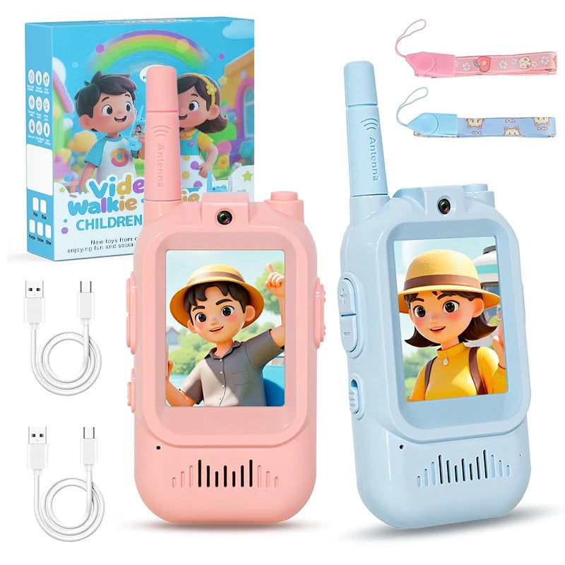 2pcs Video Walkie Talkie Video Intercom HD Rechargeable Voice Fonts One-Click Call Cartoon Voice Changer Christmas Gift for Kids