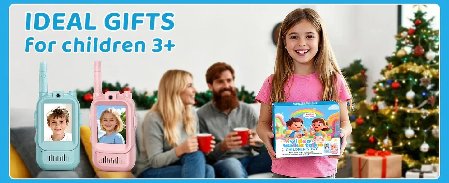 2pcs Video Walkie Talkie Video Intercom HD Rechargeable Voice Fonts One-Click Call Cartoon Voice Changer Christmas Gift for Kids