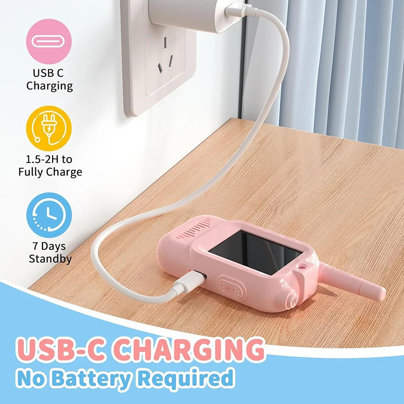 2pcs Video Walkie Talkie Video Intercom HD Rechargeable Voice Fonts One-Click Call Cartoon Voice Changer Christmas Gift for Kids