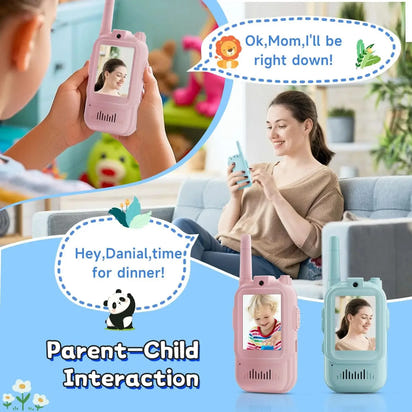 2pcs Video Walkie Talkie Video Intercom HD Rechargeable Voice Fonts One-Click Call Cartoon Voice Changer Christmas Gift for Kids