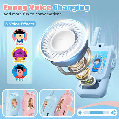 2pcs Video Walkie Talkie Video Intercom HD Rechargeable Voice Fonts One-Click Call Cartoon Voice Changer Christmas Gift for Kids