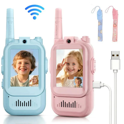 2pcs Video Walkie Talkie Video Intercom HD Rechargeable Voice Fonts One-Click Call Cartoon Voice Changer Christmas Gift for Kids